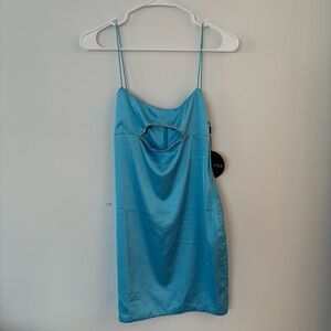 brand new! white fox boutique aqua teal blue satin diamond detail mini dress🩵